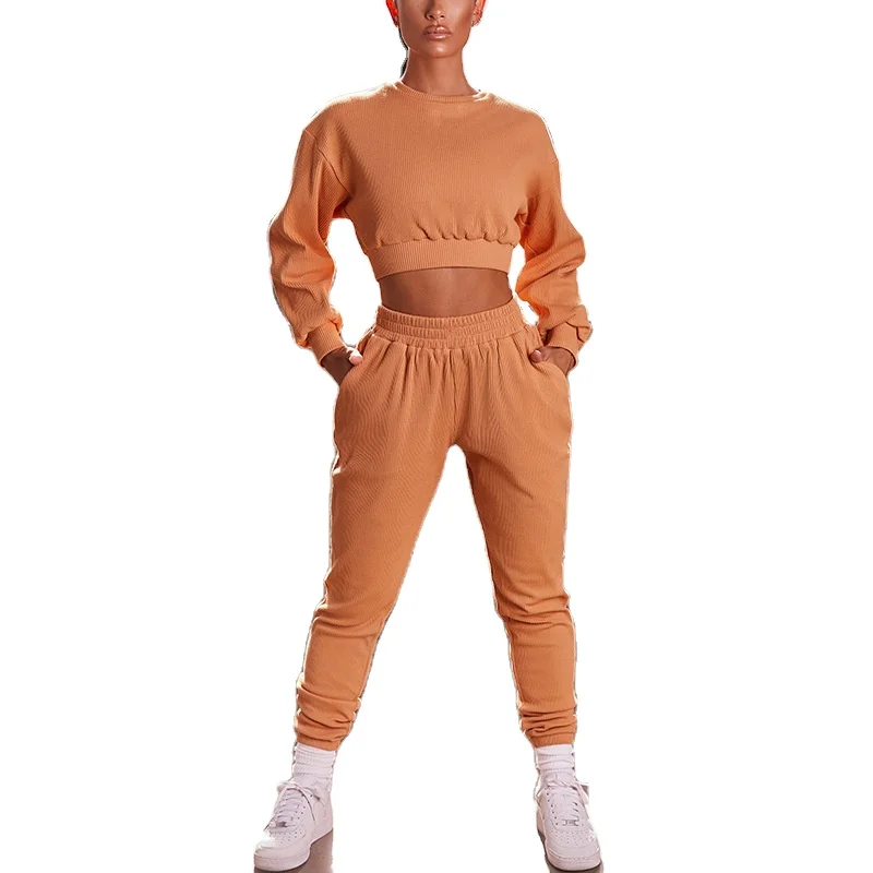 

Fall Clothing Joggers Tracksuit Pant Trouser Set Women Workout Ribbed And Crop Top Set two piece pants set