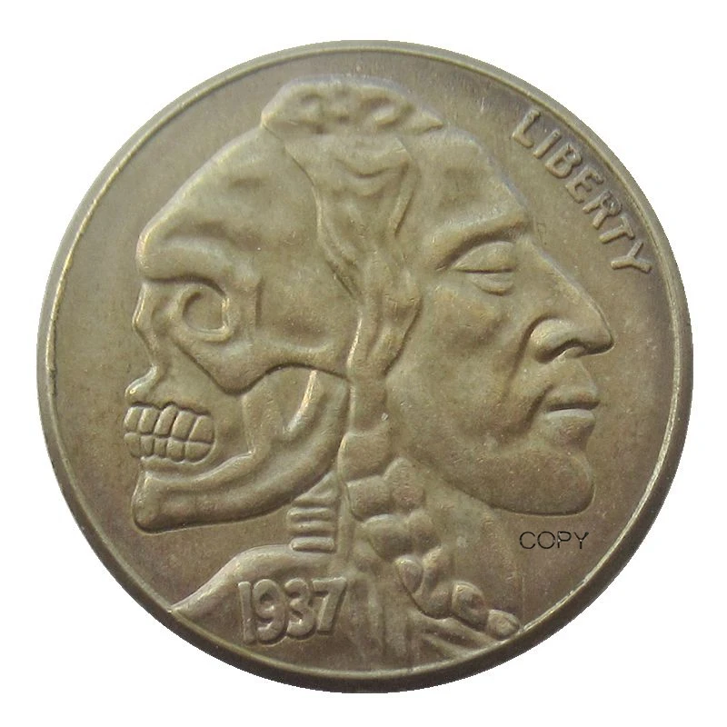 

BU(10) Hobo 1937-D 3-Legged Buffalo Nickel Rare Zombie Skeleton Two Face Funny Reproduction Coin