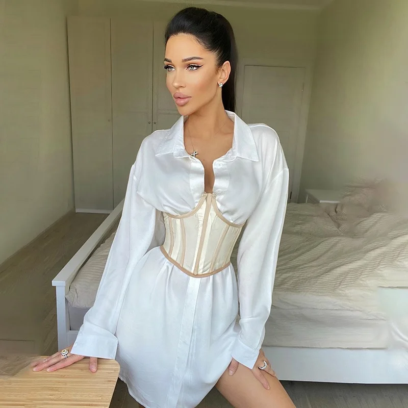 

2020 New women long sleeve dress wholesale autumn casual white dress mini sexy corset shirt casual dresses