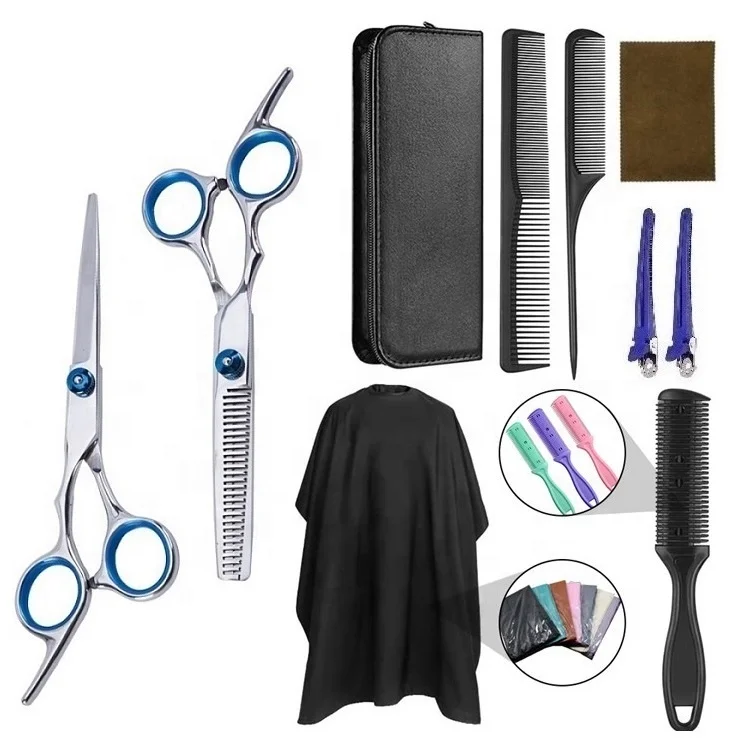 

Factory OEM/ODM Custom LOGO Professional Hair Cutting Scissors Set 10Pcs Home use Hair Cutting Scissors Kit Barber Scissors