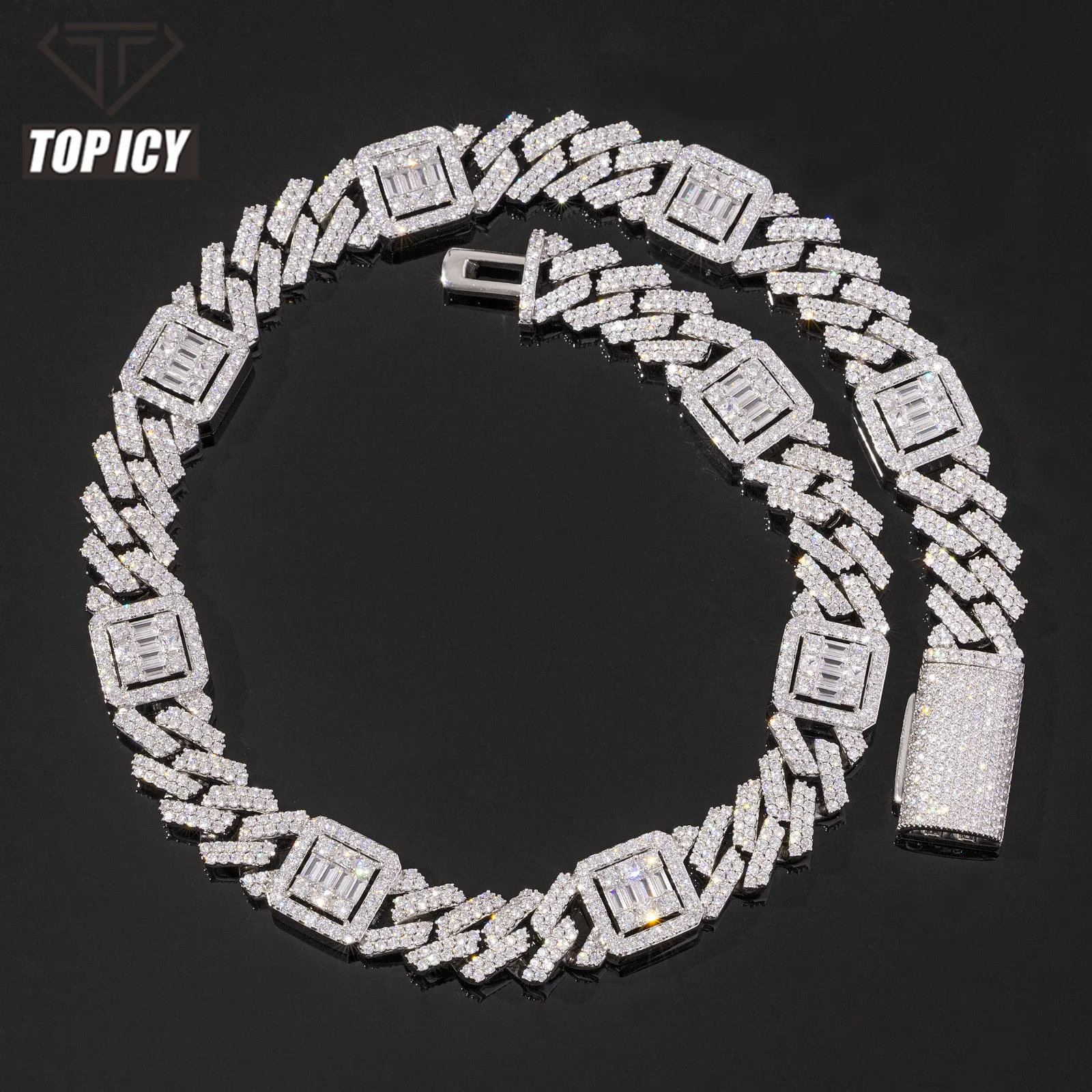 Top Icy 18mm Iced Out Unique Design Cuban Link Chain Box Clasp Luxury Man Hip Hop Necklace Bling Miami Cuban Bracelet