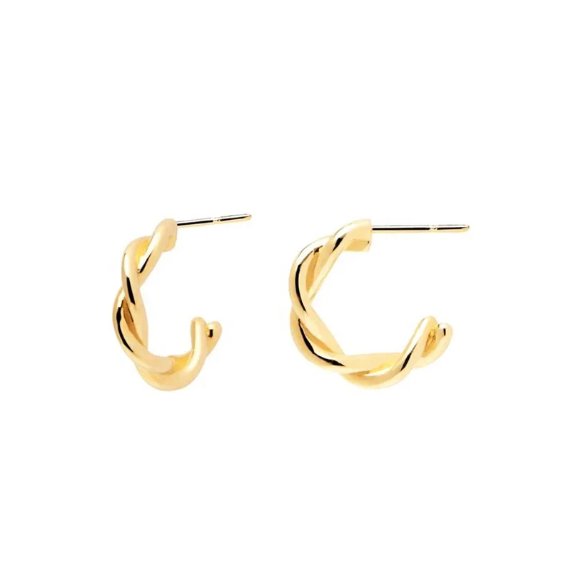 

2021 New Trendy 925 Sterling Silver Jewelry Personalized C Shape Twisty Stud Earrings For Women, Gold and silver