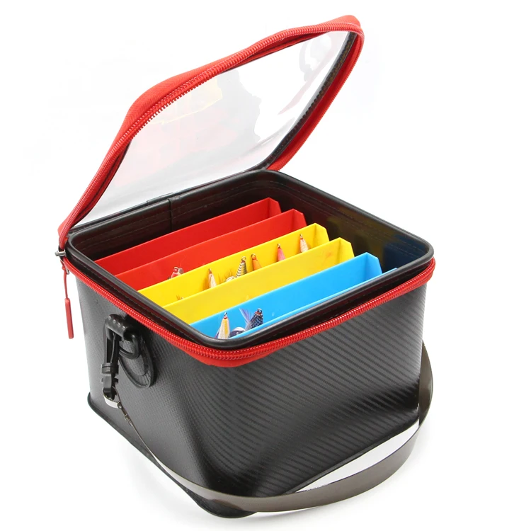 

High-capacity Multi-function waterproof clear top cover with 6 pcs squid hook mini box Fishing EVA bucket fishing lure bag, Red, white, black, yellow, blue, orange