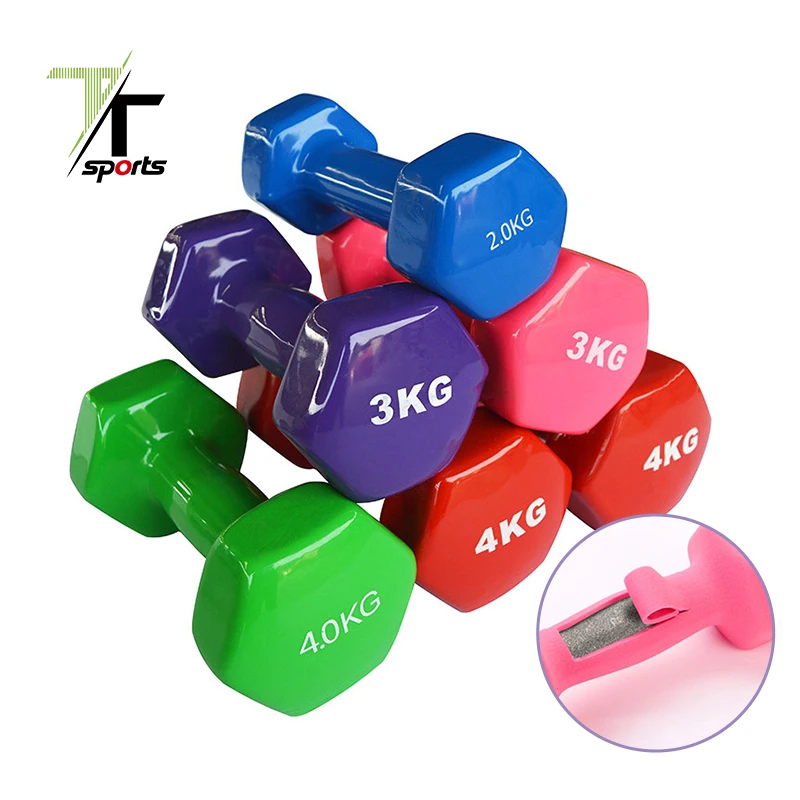 

TTSPORTS Real Hot Sale Rubber Dumbbells Lbs Vinyl Coated Dumbbell Weights Set Gym Fitness Hex Dumbbell, Blue/pink/purple/red/black/green