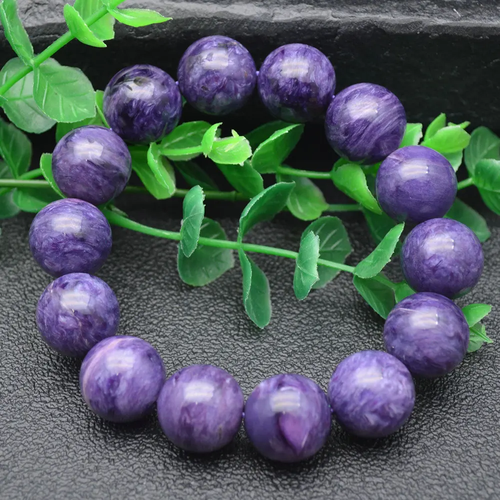 

High Quality Natural Purple Charoite Gemstone Round Beads Stretch Bracelet