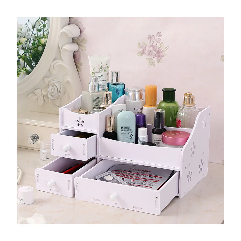 

JX- Wholesale creative desktop stationery organizer countertop multifunctional cosmetic and skin care product drawer storage box, White