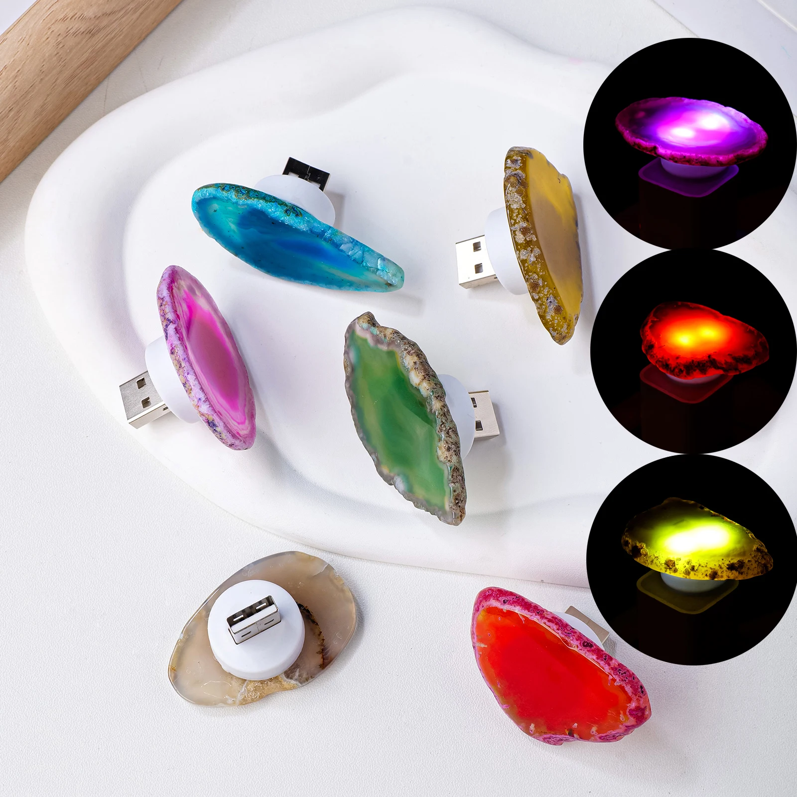 

Wholesale colorful agate slice crystal night light healing stone crystal lamp crystal crafts