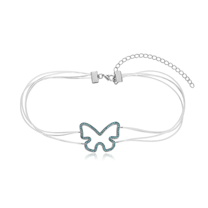 

Summer Trendy Invisible Fishing Line Full Rhinestone Shiny Butterfly Necklace Women Creative Design Simple Jewelry