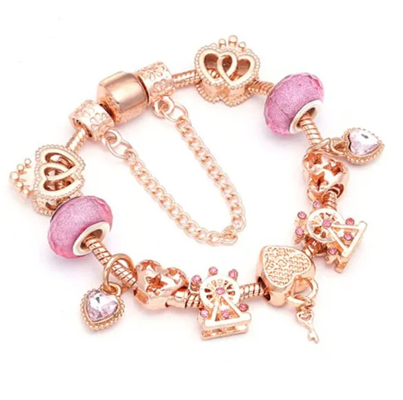 

Crown heart woman rose gold diamond charm bracelet with charms bracelet, Picture