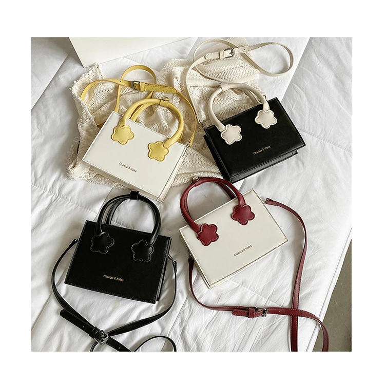 

Contrast Color Small Square Tote Bags Cute Little Flower Handbags For Women Leather Mini Crossbody Bags Designer Shoulder Bolsos