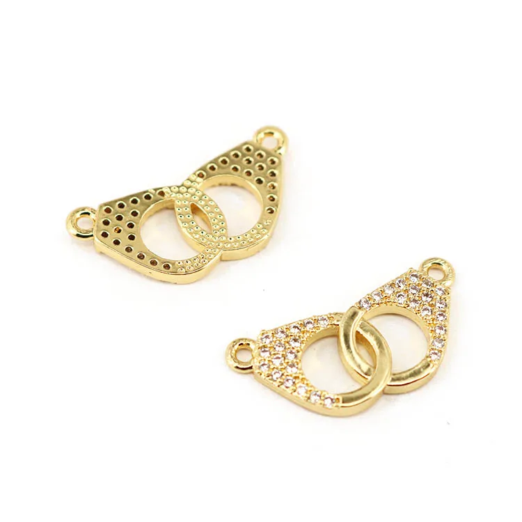 

CZ8206 18k GOld Plated Diamond CZ Micro Pave Double Handcuff Charm Pendants for Bracelet Necklace Making,jewelry supplies