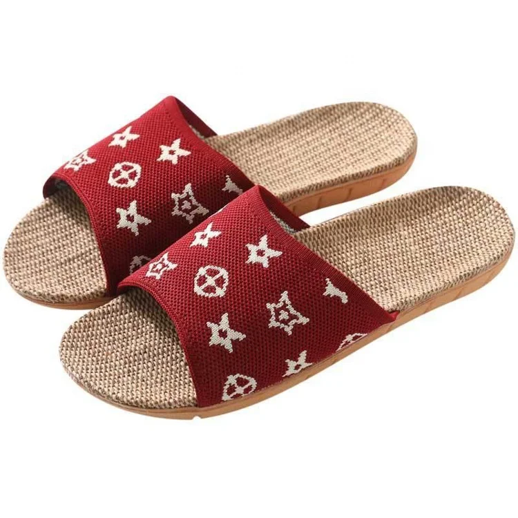 

Beautiful breathable indoor linen fashion summer women's flat sandals and slippers ladies