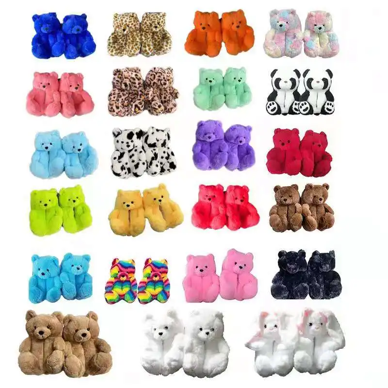 

Best selling wholesale cheap different colors teddy bear house slippers cute women kids teddy bear slippers animal, Customized color