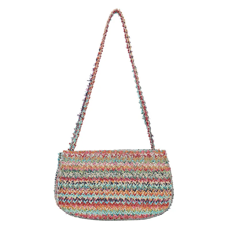 

SP818 Stylish stripes beach bag shoulder armpit bag handbag color straw woven fringe bag, Picture shown