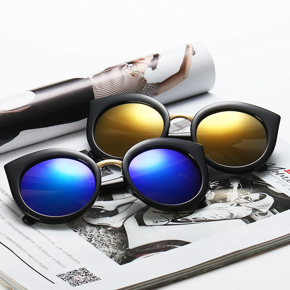 

3229 New fashion cheap promotion price mirror cat eye sunglasses for women, As picture or customized