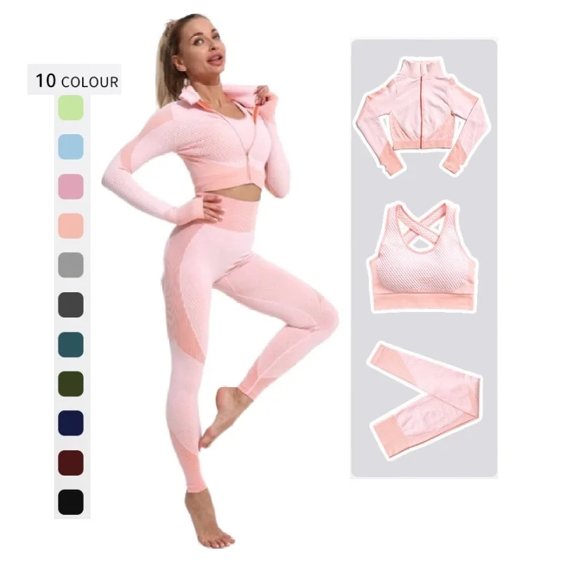 

BBZJ999 3 Pieces women yoga clothing Custom Girls Long Sleeves Sports Yoga Set