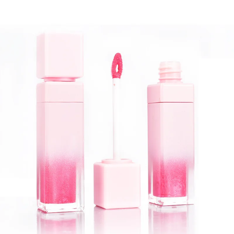 

M018 Square Pink Gradient Tube Moisturizing Mirror Lip Glaze Lipgloss Glossy Super Lip gloss With Private Logo