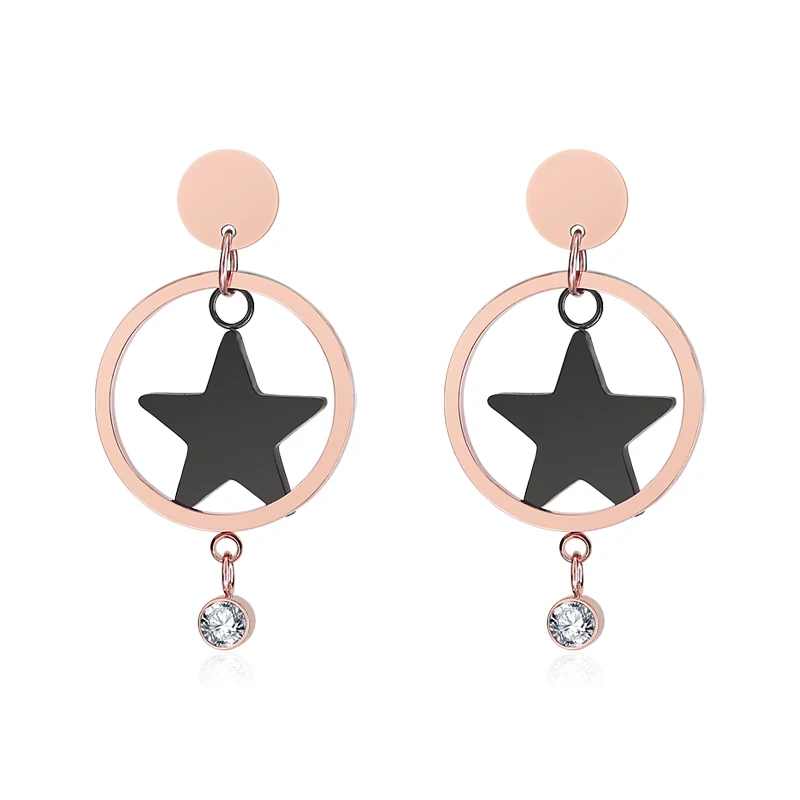 

Korean earrings are still from time to time stainless steel round cake five-pointed star earrings pendant zircon earrings, Golden