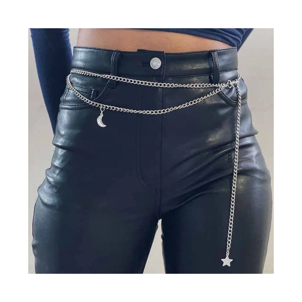 

2022 Casual Jeans Waist Chain Hip Hop Fashion Star Moon Pendant Pants Chain for Women Girls, Silver/gold