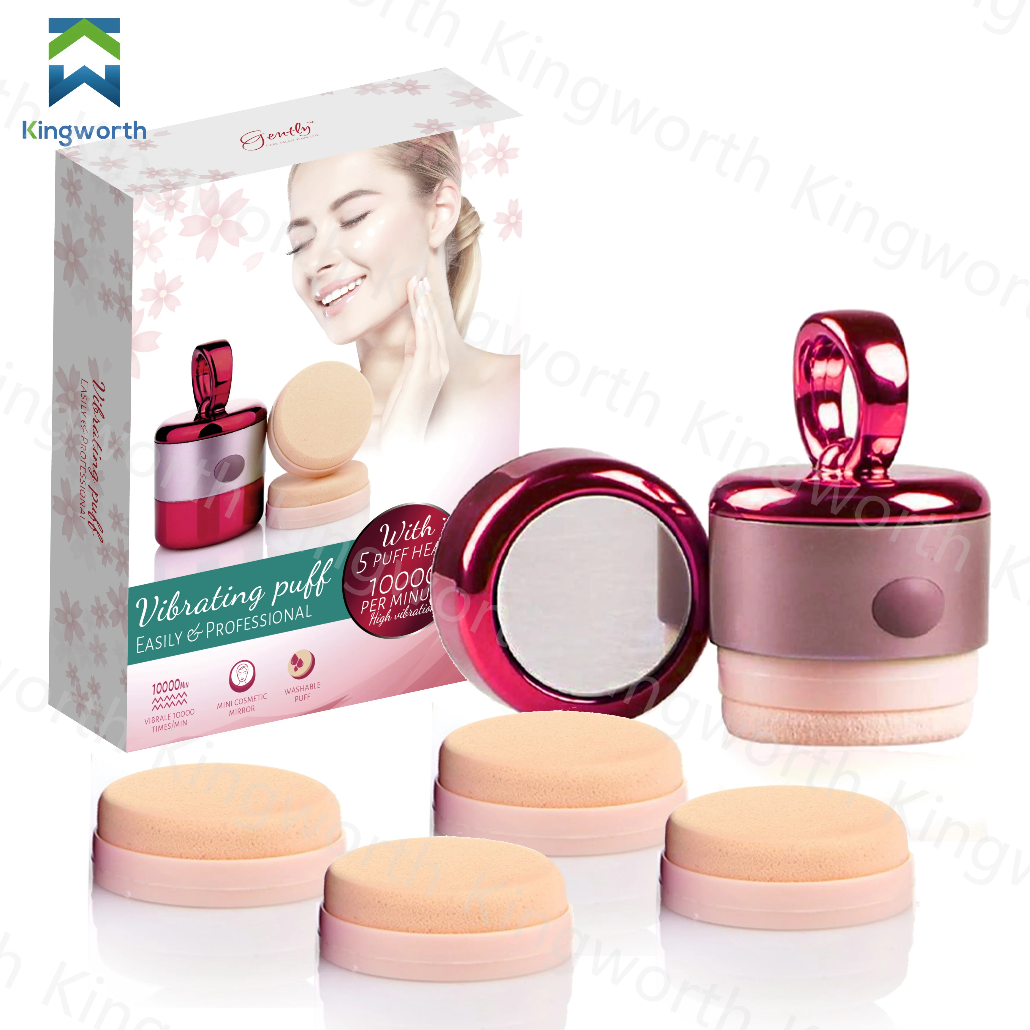 

Kingworth Soplado Vibratorio 4 Pieces Abs Electric Puff Makeup Power Vibrating Puff With Mirror, Customized color