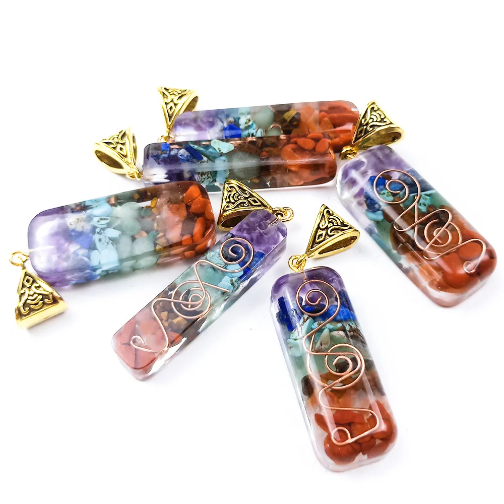 

Crystal Crushed Stone Organ Seven Chakra Necklace Pendant, Colorful