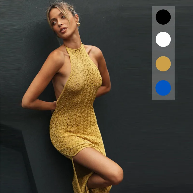 

2021 Spring and summer new hollow dress sexy open back slit dresses for women, Picture