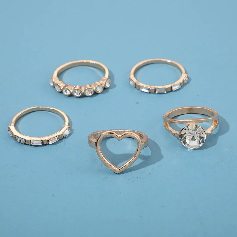 

Newest Arrival 18K Gold Plated Micro Paved Diamond Ring Sets Bling Bling Crystal Love Heart Ring Sets For Ladies