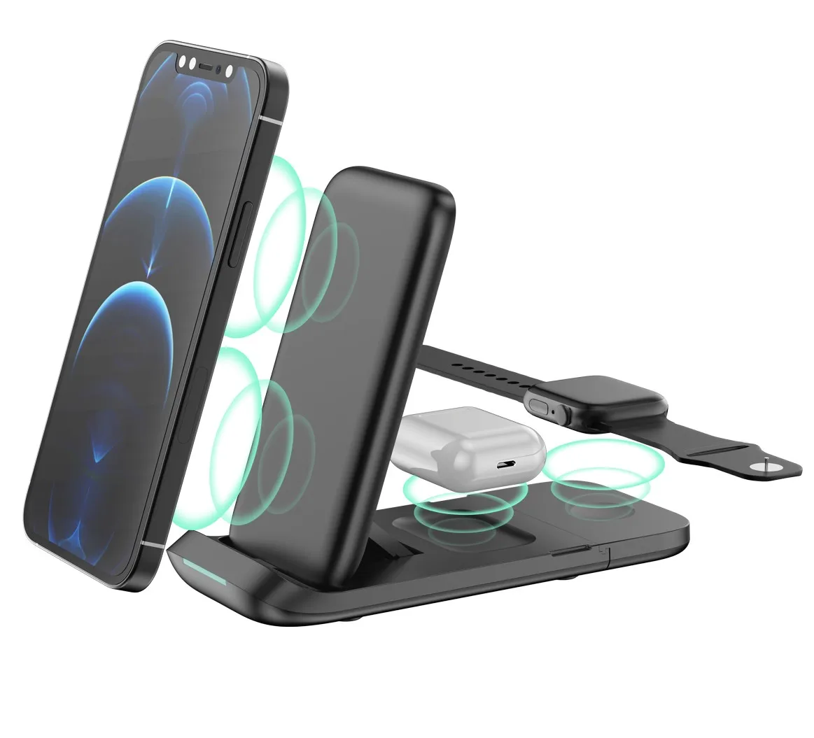 

Portable Mobile Fast 3 in 1 Folding Magnetic Wireless Charger Station Holder10W 15W Foldable Phone Charger