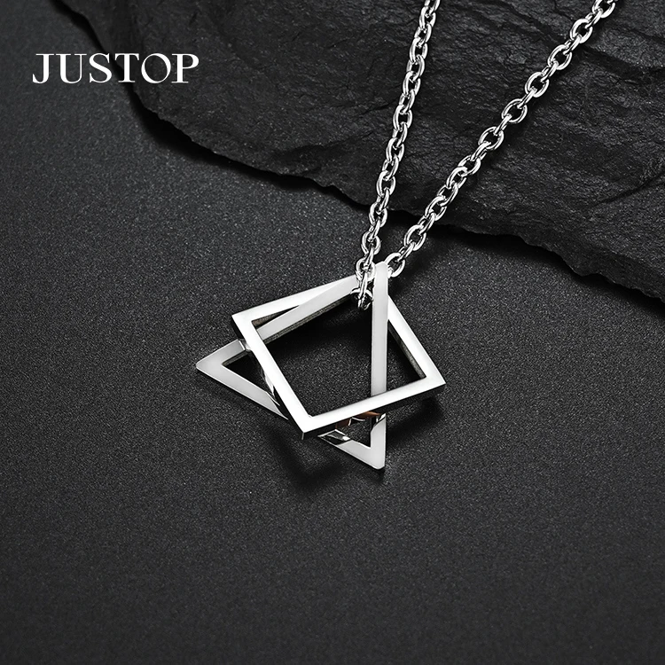

Hip Hop Jewelry Square Triangle Male Pendant Choker Modern Trendy Geometric Stacking Streetwear Necklace For Men