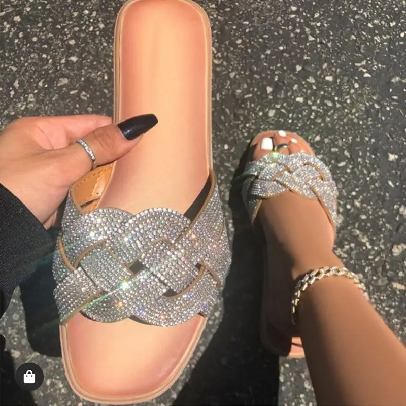 

Diamante Crystal Beaded Gemstones Sandals Sliders Artificial Diamond Slippers Ladies Stones Shoes Bezel Slide Bead