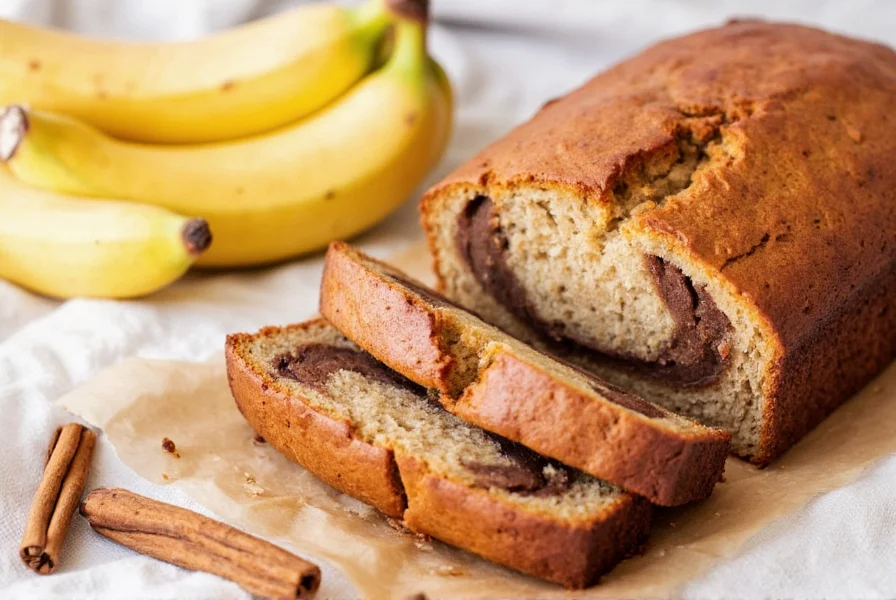 Sliced cinnamon swirl banana bread served with melted butter showing perfect swirl pattern and moist interior