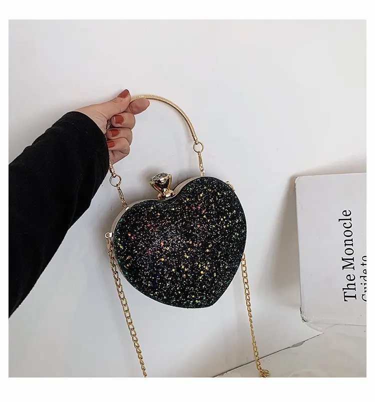 

2024 Latest Fashion Evening Clutch Heart Shaped Sequin Purses Luxury Handbag Lady Shoulder Hand Bag For Women