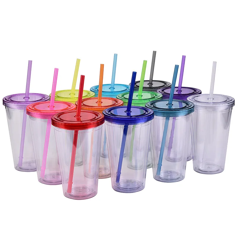 

Customized Printing Color Double Walled Plastic Straw Straight Cup Water Bottle Cup Tumbler, Customized color