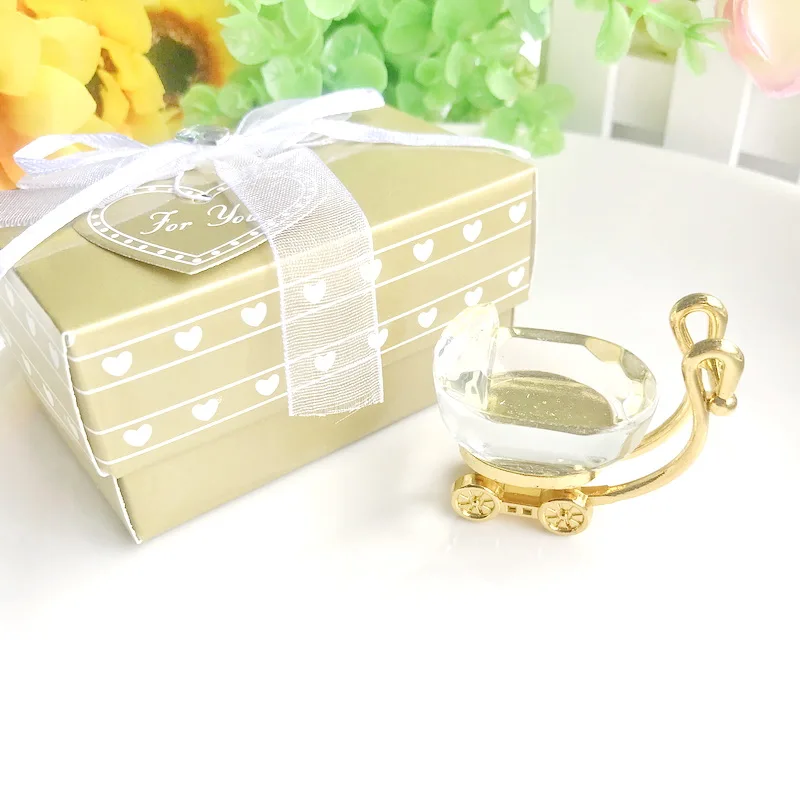 

Choice Crystal Baby Carriage in Gift Box Silver/Gold Crystal Stroller Paperweight Newborn Christening Souvenir, Gold/silver