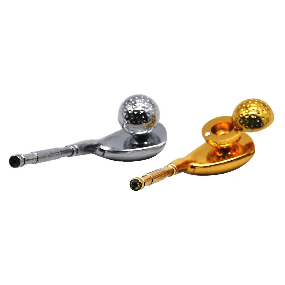 

Wholesale High Quality Tobacco Pipe Deluxe Gold Sliver Golf Style Metal Smoking Pipe, As picture