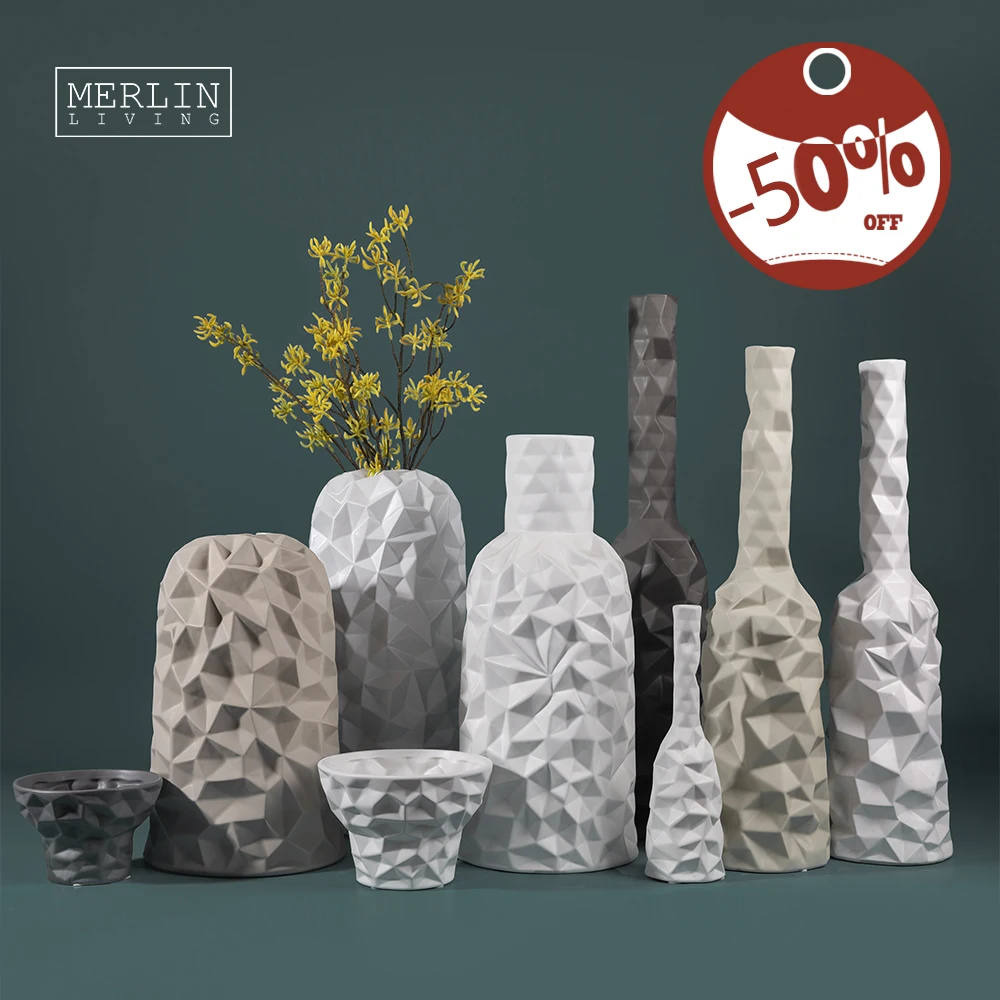 

Wholesale 50% OFF High Gray Brown Nordic Vases Matte Rock Effect Design Vases Promotional Decorative Ornaments for Ceramic Vases, White / grey / beige