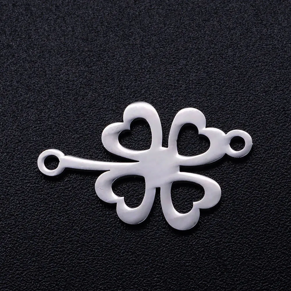 

Delicate Jewelry Accessories Stainless Steel Four Leaf Clover Pendant Connector 5Pcs/Bag