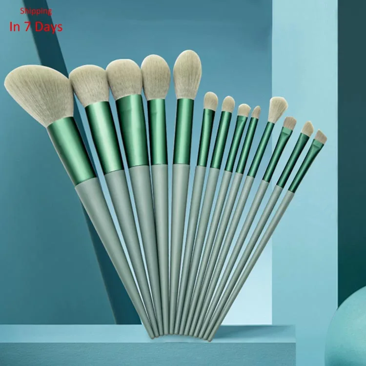 

13 PCS Facial Vegan Makeup Brush Cosmetic Set Blush Brush, Green