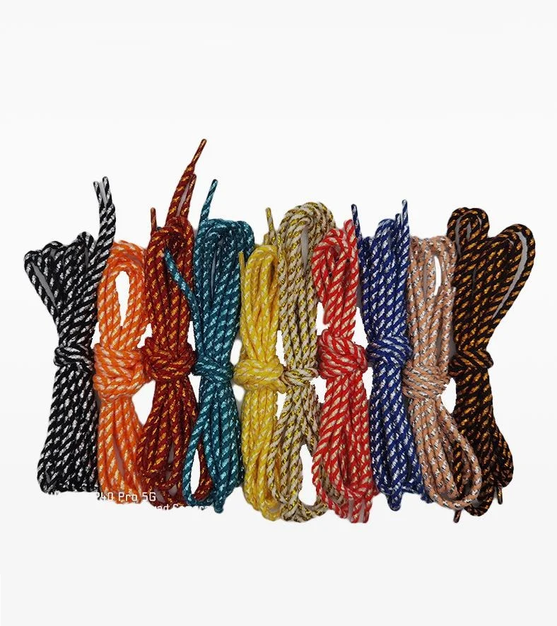 

Multi color weave polyester cotton rope Gold And Silver Metallic thread Round Shoelaces For Sneaker Martin shoes and sports shoe