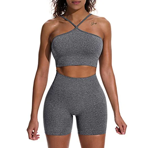 

Custom Women's Workout 2 Piece Outfits High Waist Running Shorts Seamless Gym Yoga Crop Top Bra Sets, Multi, as pircture