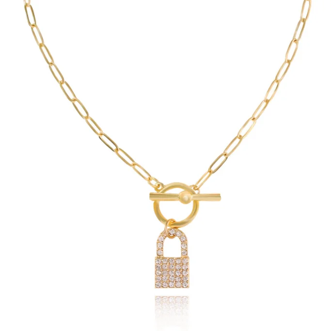 

Small lock white diamond fashion creative diamond pendant punk style one necklace, Gold ,silver