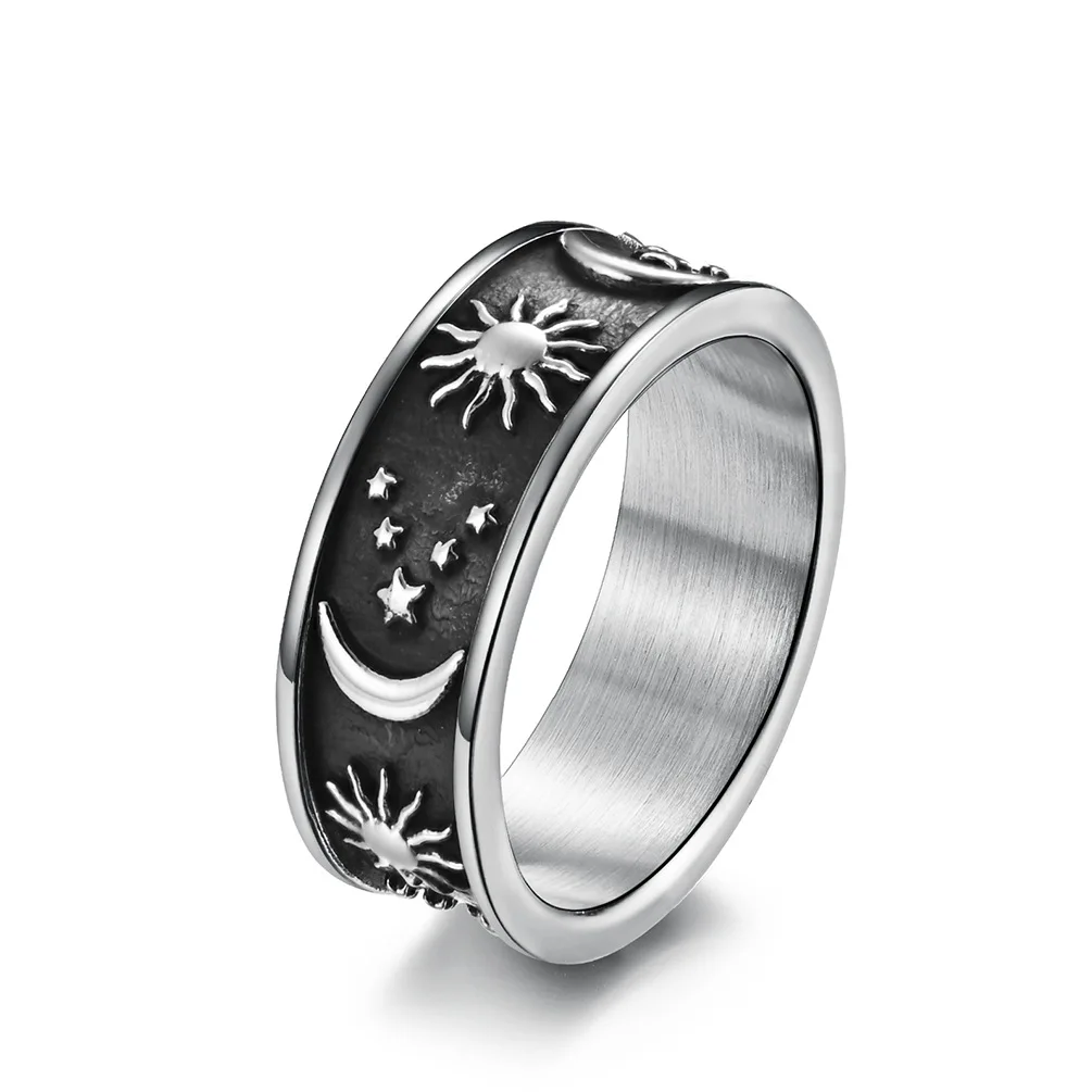 Hot Selling Hot Bohemia Star Moon Sun Stainless Steel Ring Titanium Steel WIth Enamel For Woman And Men