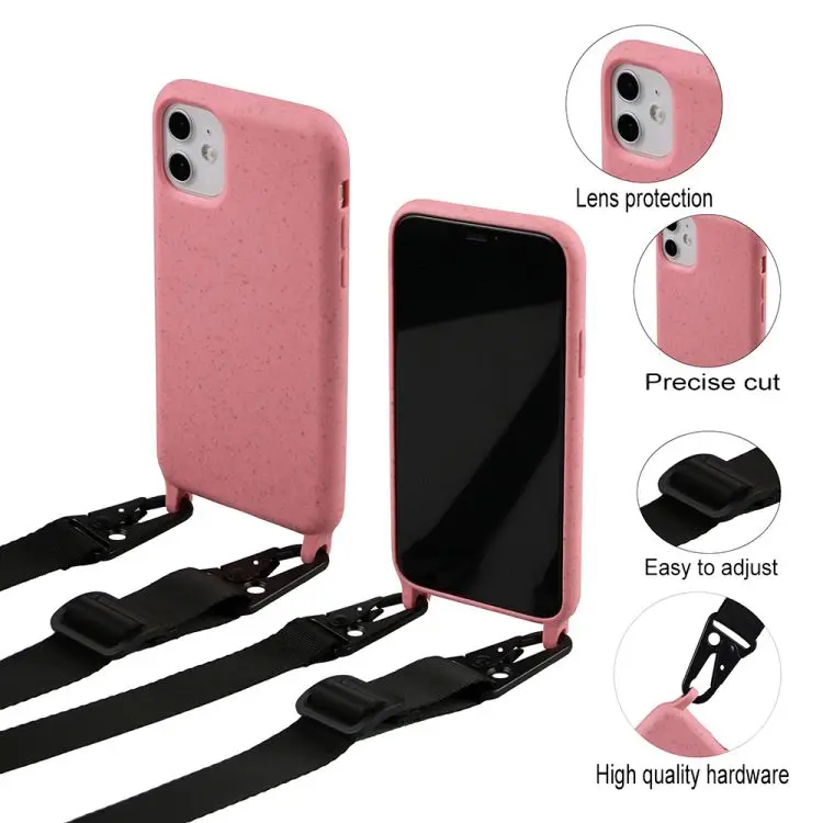 

100% Biodegradable Crossbody Mobile Cell Phone Cover Case For iphone 11 Pro X XR XS 7 8 Plus with Lanyard Cord Strap