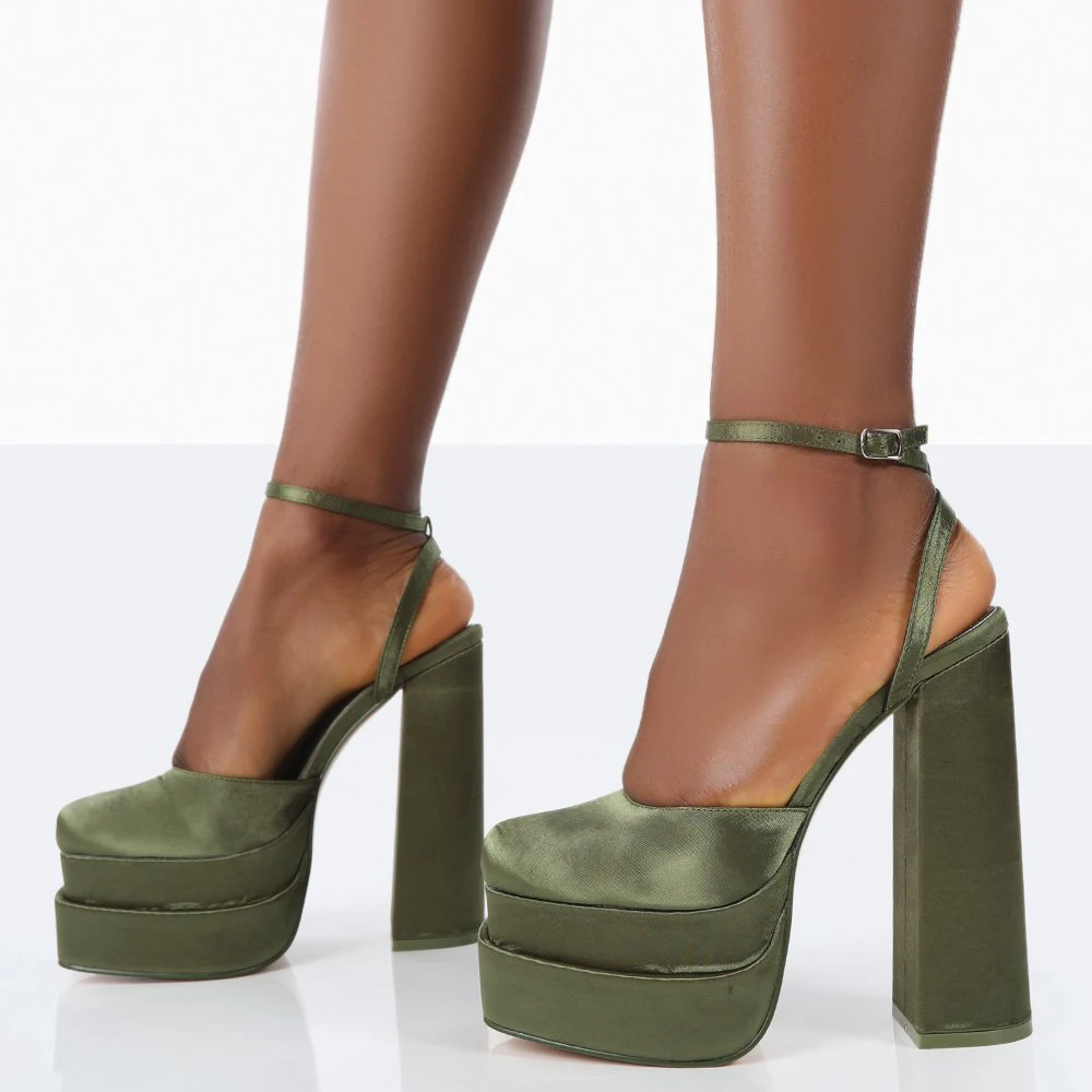 

Latest Design Chunky Block Heels Platform Heel Sandals For Women High Heels New Fashion Sexy Ladies Party Shoes, Olive