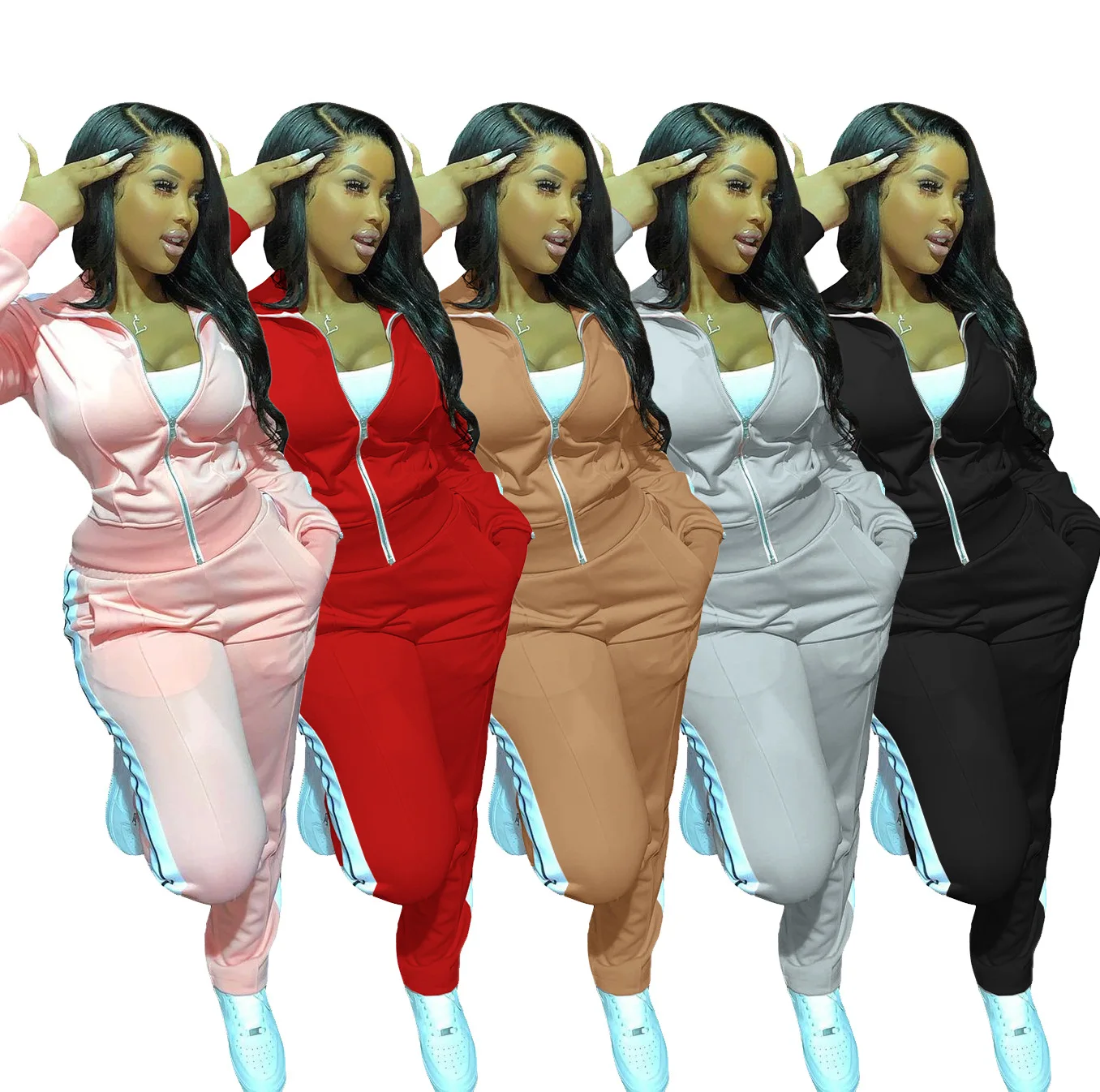 

2021 Winter Zip Up Jogger Sweatsuit Casual Outfits For Woman