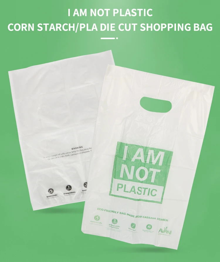 Eco Friendly Cornstarch Pla Biodegradable Plastic Die Cut Bag With Own