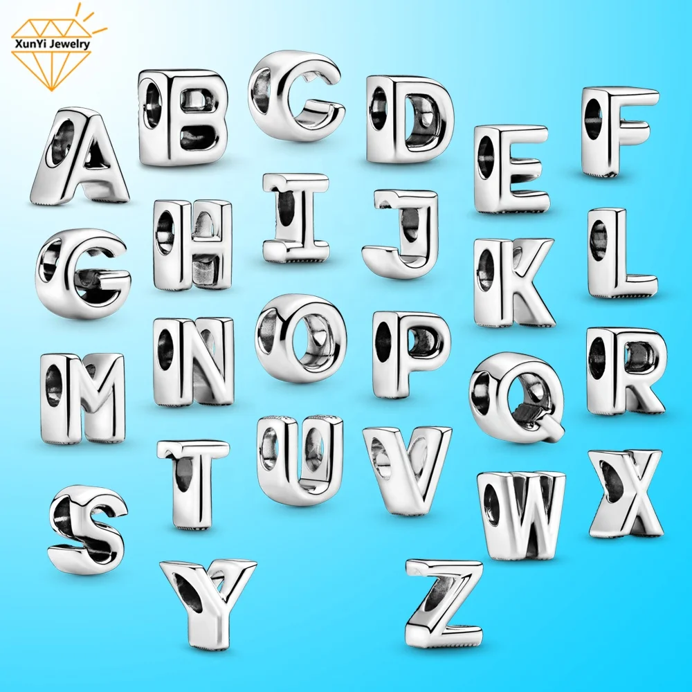 

Wholesales silver color 26 letters charms chilps for bracelet 925 sterling silver