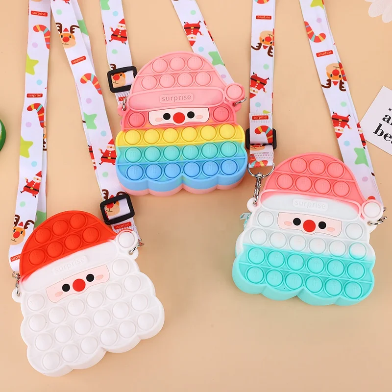 

Cute Silicone Santa Claus Shaped Bags Pop Push Bubble Fidget Toys Purse for Girls Coin Fidget Purse, 3 color