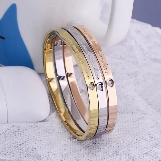 

2021 Wholesale Fashion Brands Jewelry Laser Engraving Letters Stainless Steel Bracelet For Women SM-K-00041