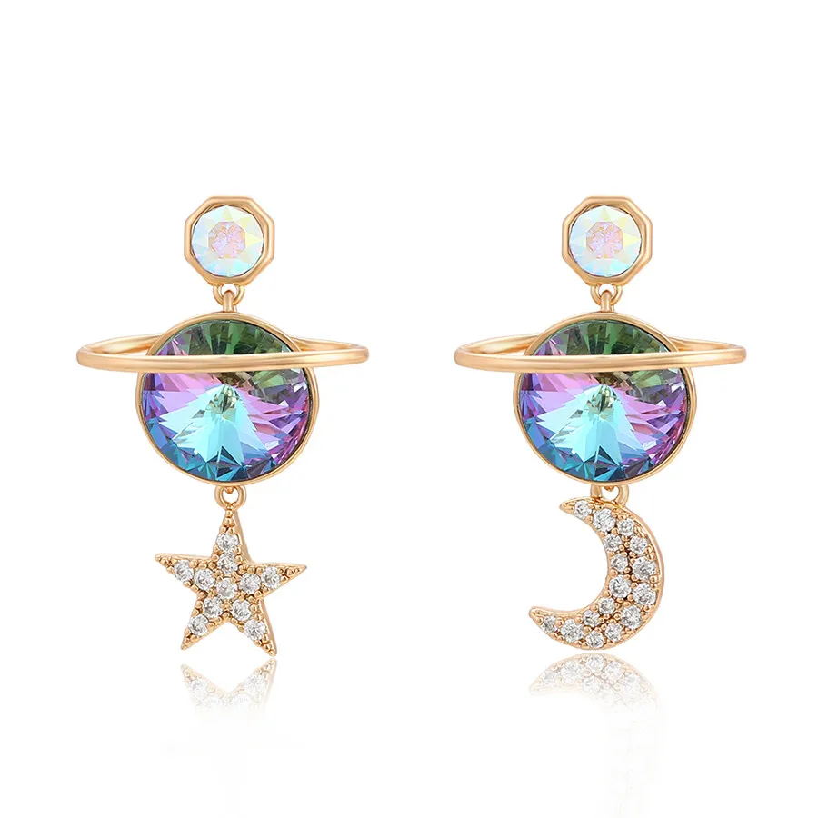 

A00755707 xuping jewelry new Year Earrings Glittering Diamonds Colored Diamonds Stars Moon Planet Crystal Earrings, Lilac